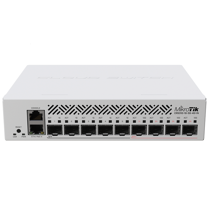 MikroTik CRS310-1G-5S-4S+IN Multi-Gigabit SOHO Router with 5 x 1G SFP ports, 4 x 10G SFP+ ports and 1 x Gigabit Ethernet