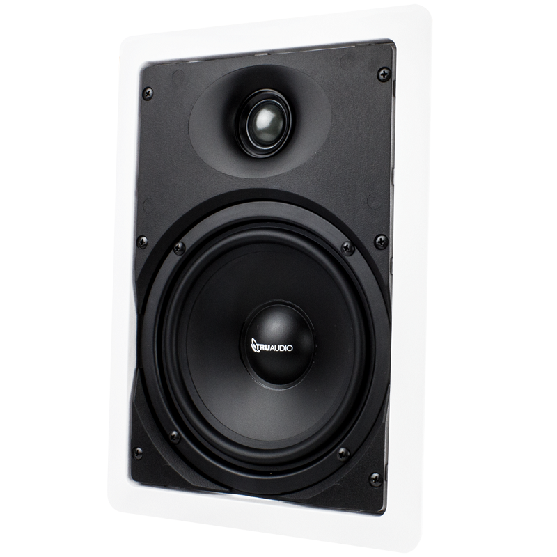 TruAudio 2 way in-wall speaker, 6 1/2“ poly woofer, 1” silk soft dome swivel tweeter. 100 watts, 8 ohms
